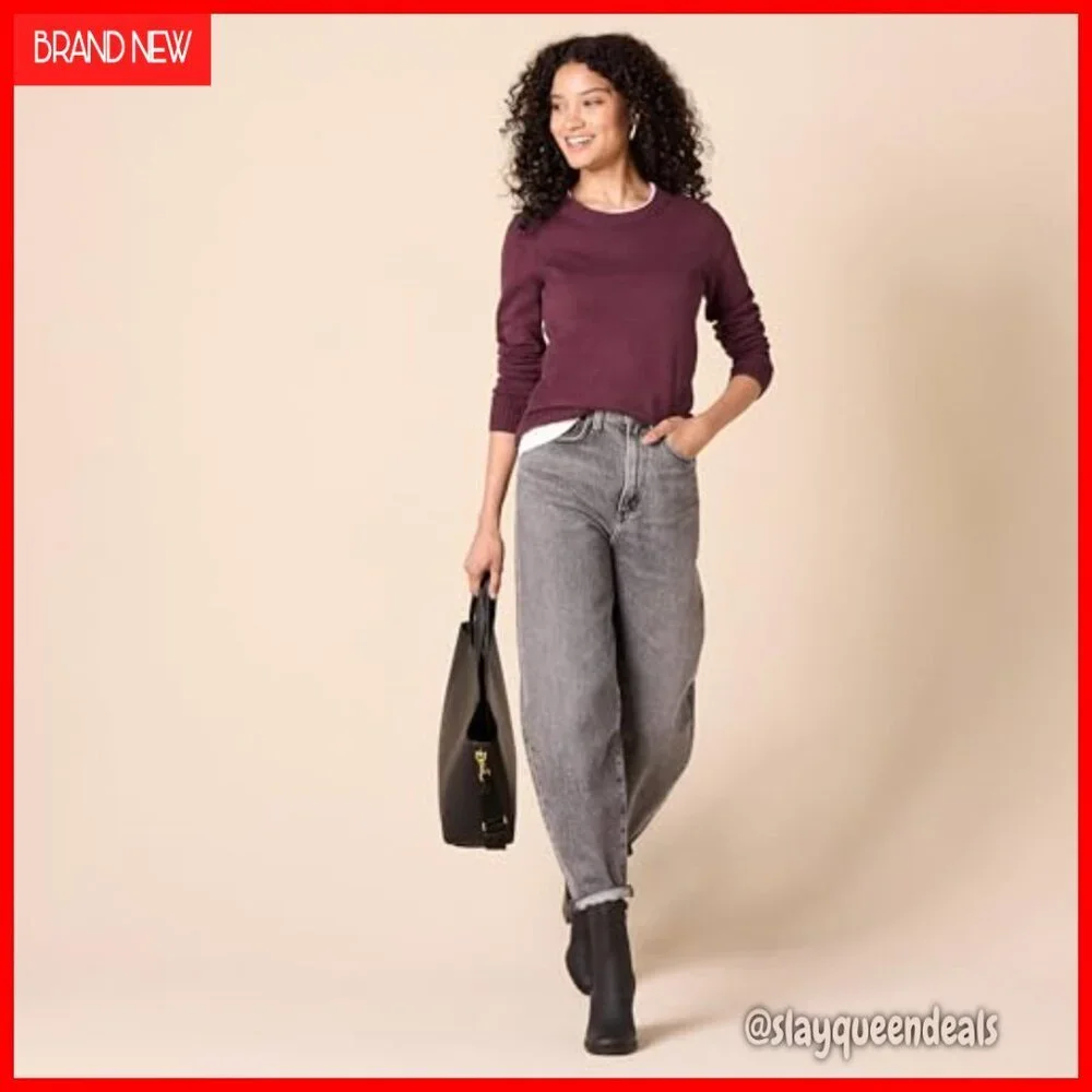 Women's 100% Cotton Crewneck Sweater Regular Fit Long Sleeve Pullover